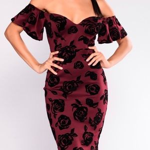 Fashion Nova Throwing Petals Floral Dress Wine
